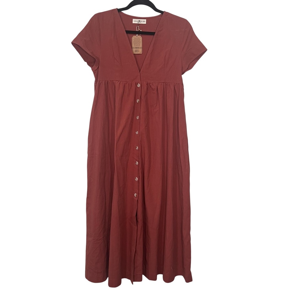 Natural Life Boho Button Front Dress Terracotta Flowy Cottagecore Midi Maxi XS/S - Picture 1 of 7